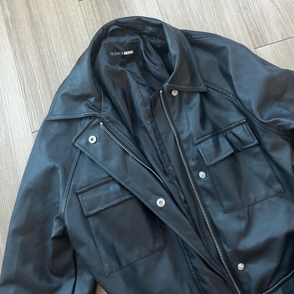 Fashionnova Leather Tie Waist Jacket